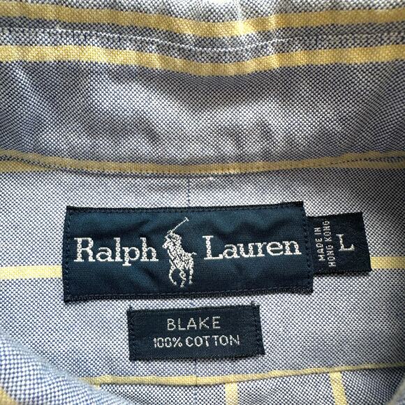 Vintage Ralph Lauren Blake Blue Striped Short Sleeve Button Down Shirt Mens L - Picture 5 of 8